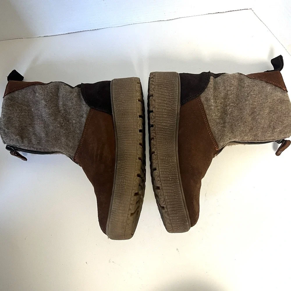 BOS & CO 100% Wool Ignite Waterproof Winter Boots Sz 37 US 6 Platform Brown